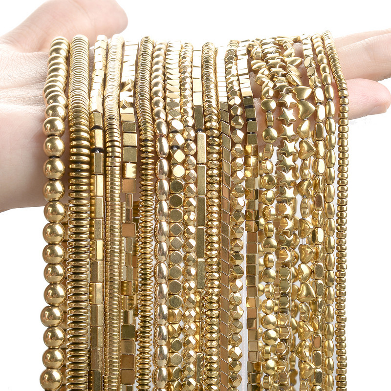 AAA+ säilivusvärv looduskivi ebakorrapärased geomeetrilised helmed kullatud hematiithelmed ehete valmistamiseks isetehtud käevõru kaelakee