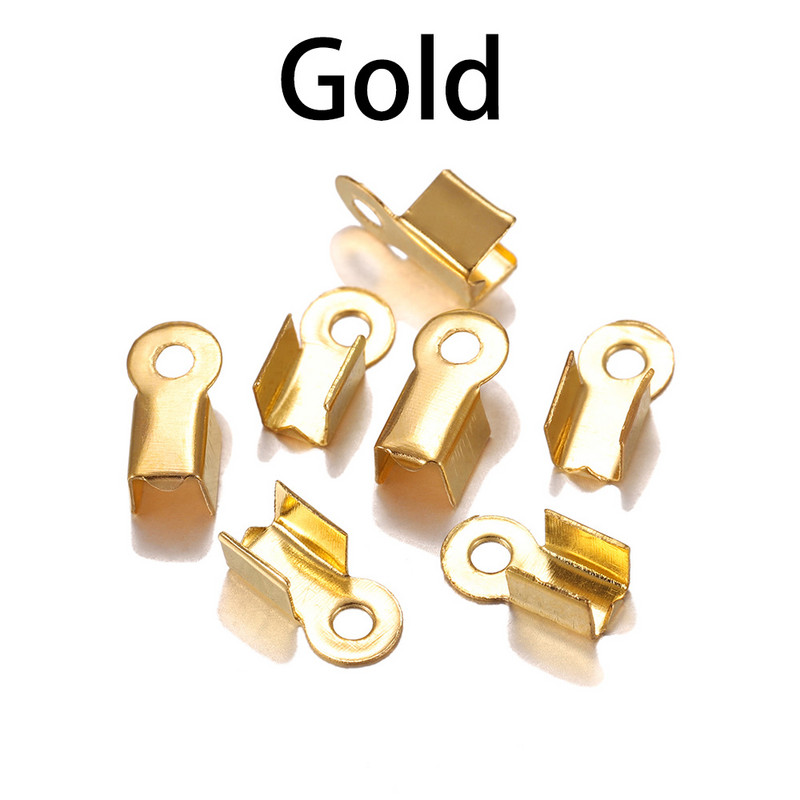 200 τμχ/παρτίδα Cove Clasps Κορδόνι Καπέλα άκρου κορδέλα κορδέλα Δερμάτινο κλιπ Συμβουλή Διπλώστε πτύχωση με χάντρες για προμήθειες για την κατασκευή κοσμημάτων