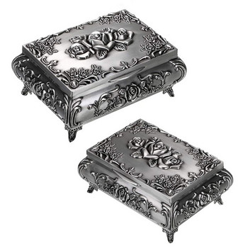 Винтидж метална кутия за бижута Дрънкулки Съхранение на бижута за пръстени Обеци Кутия за съхранение на бижута