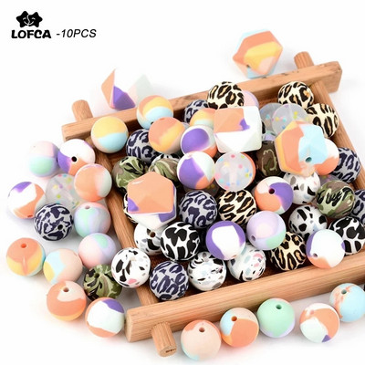 LOFCA 10 бр. 12 mm/15 mm/19 mm Tie dye leopard Terrazzo Dalmatian camo Силиконови мъниста за никнене на зъби Направи си сам дъвчащи цветни за бебета