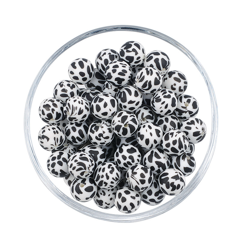 LOFCA 10pcs12mm/15mm/19mm Tie βαφή λεοπάρ Terrazzo Dalmatian camo Σιλικόνης οδοντοφυΐας DIY Μασώμενες πολύχρωμες για βρέφη