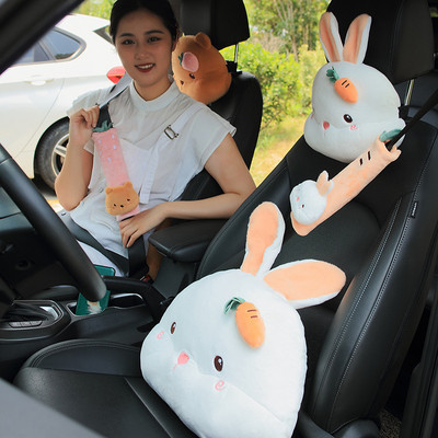 Cartoon Headrest βελούδινα αξεσουάρ αυτοκινήτου - Seat Neck Guard Lumbar Pillow Cute Seat Belt Cover - Car Boster Throw Pillow