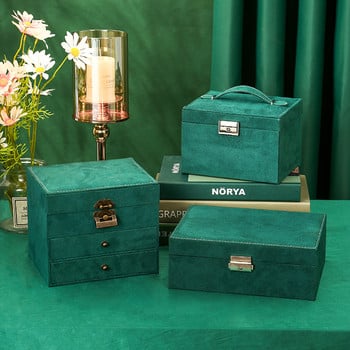 WE 3styles Πράσινο Βελούδινο Φανελένιο Κουτί αποθήκευσης κοσμημάτων με ρετρό κλειδαριά Organizer Σκουλαρίκι κολιέ Organizer προβολής για γυναίκες δώρα