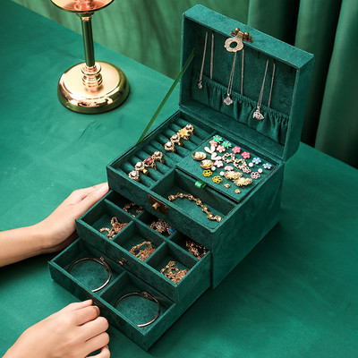 WE 3styles Kutija za pohranu nakita od flanela od zelenog baršuna s retro bravom Organizator Organizator za naušnice Ogrlica Organizator za darove za žene