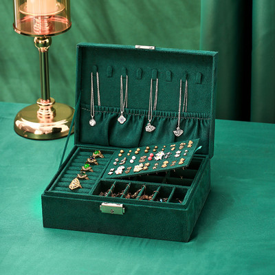 WE 3styles Kutija za pohranu nakita od flanela od zelenog baršuna s retro bravom Organizator Organizator za naušnice Ogrlica Organizator za darove za žene