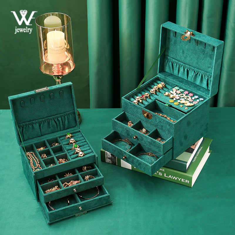 WE 3styles Kutija za pohranu nakita od flanela od zelenog baršuna s retro bravom Organizator Organizator za naušnice Ogrlica Organizator za darove za žene