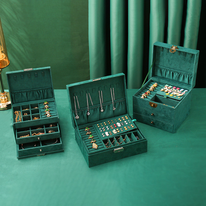 WE 3styles Kutija za pohranu nakita od flanela od zelenog baršuna s retro bravom Organizator Organizator za naušnice Ogrlica Organizator za darove za žene