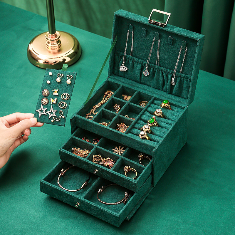 WE 3styles Kutija za pohranu nakita od flanela od zelenog baršuna s retro bravom Organizator Organizator za naušnice Ogrlica Organizator za darove za žene