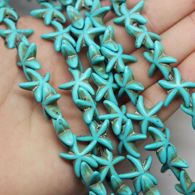 Kamene perle Tirkizne perle u obliku morske zvijezde 13 x 13 mm Približno 38 kom/nitu Opuštene odstojne perle Perle sa sjemenkama za izradu nakita DIY