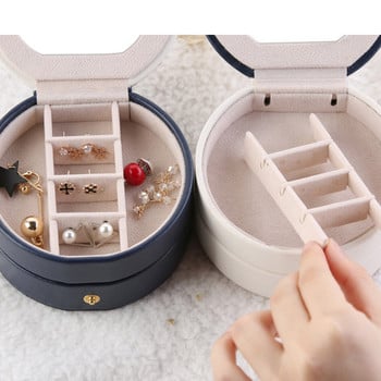 Luxruy όμορφο δερμάτινο Ταξιδιωτικό Μίνι δαχτυλίδι με καρφιά σκουλαρίκι Κασετίνα κοσμημάτων με Mirror Jewellery Box Display Box Organizer μακιγιάζ