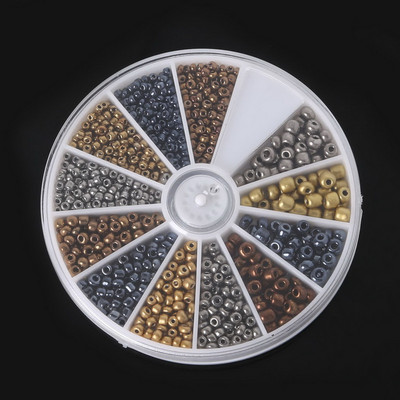 Hot-1 Set Beads Kit 12 Grid mix szín 1000db Tömör cseh üvegmag távtartó gyöngyök Ékszer készítés barkács gyöngyök