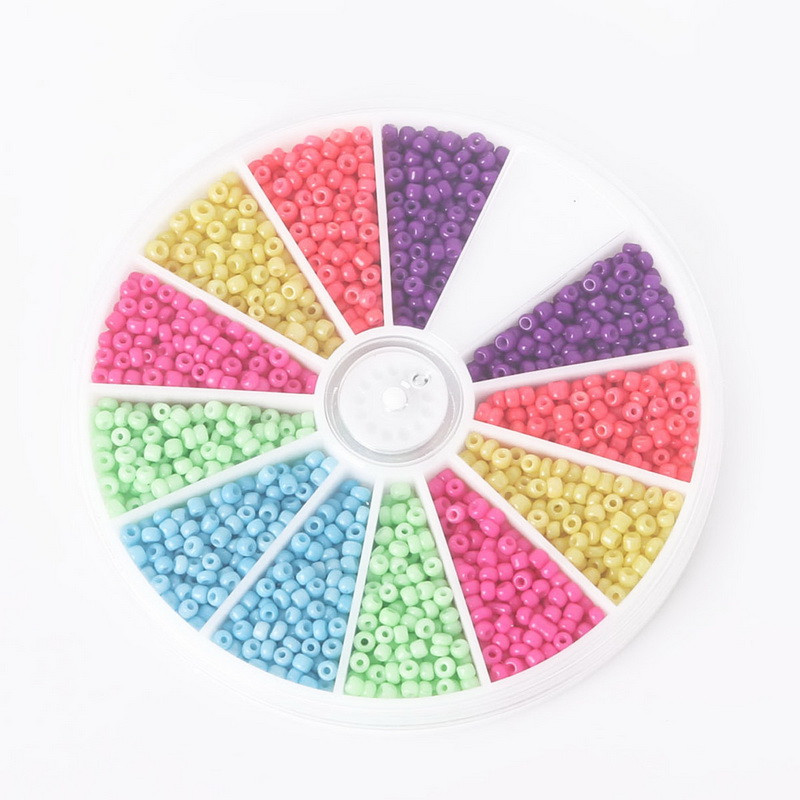 Hot-1 Set Beads Kit 12 Grid mix szín 1000db Tömör cseh üvegmag távtartó gyöngyök Ékszer készítés barkács gyöngyök