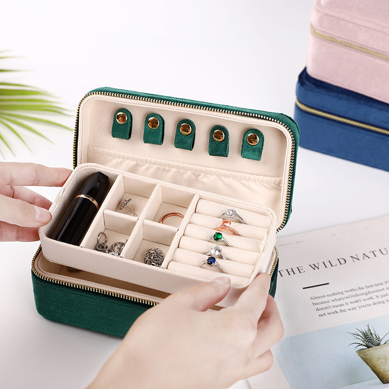 Veleprodajna dvoslojna baršunasta kutija za pohranu nakita, prijenosna kutija za naušnice, kutija za prstenje, kutija za pakiranje nakita, poklon kutija