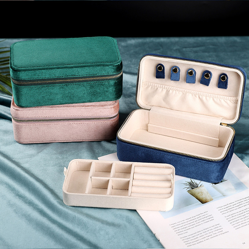 Veleprodajna dvoslojna baršunasta kutija za pohranu nakita, prijenosna kutija za naušnice, kutija za prstenje, kutija za pakiranje nakita, poklon kutija