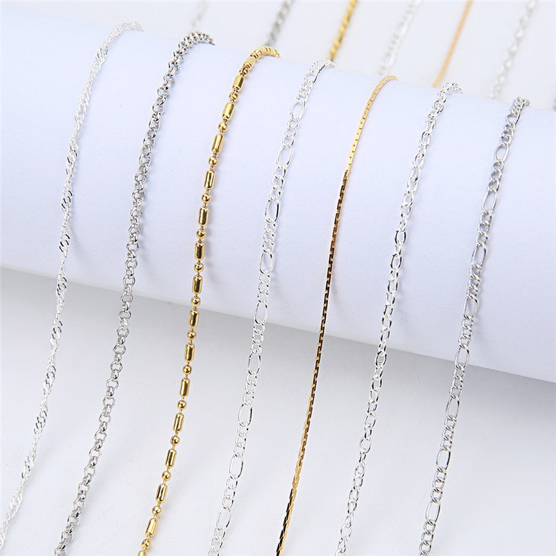 Lanțuri de zale de culoare aur argintiu de 5 metri, lot în vrac, 2 mm, metal, fier, bile de șarpe, lanțuri de mărgele pentru colier pentru bijuterii DIY.