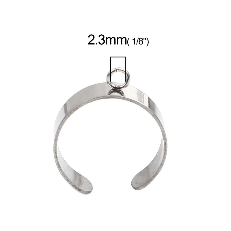 DoreenBeads 6mm/10mm rozsdamentes acél nyitott gyűrűk ezüst színű U-alakú nyitott hurokkal barkácsolás ékszerkészítés 18,1mm (8-as méret), 10 db