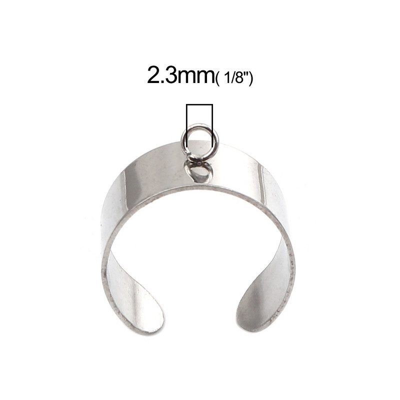 DoreenBeads 6mm/10mm rozsdamentes acél nyitott gyűrűk ezüst színű U-alakú nyitott hurokkal barkácsolás ékszerkészítés 18,1mm (8-as méret), 10 db