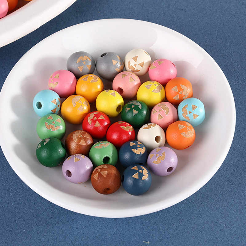 Prirodne drvene perle za Noć vještica od 16 mm, šarene izrezbarene razmaknice od bundeve, labave perle za izradu nakita, ručno rađena narukvica