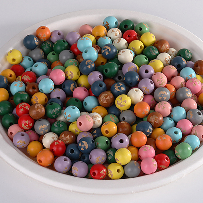 Prirodne drvene perle za Noć vještica od 16 mm, šarene izrezbarene razmaknice od bundeve, labave perle za izradu nakita, ručno rađena narukvica