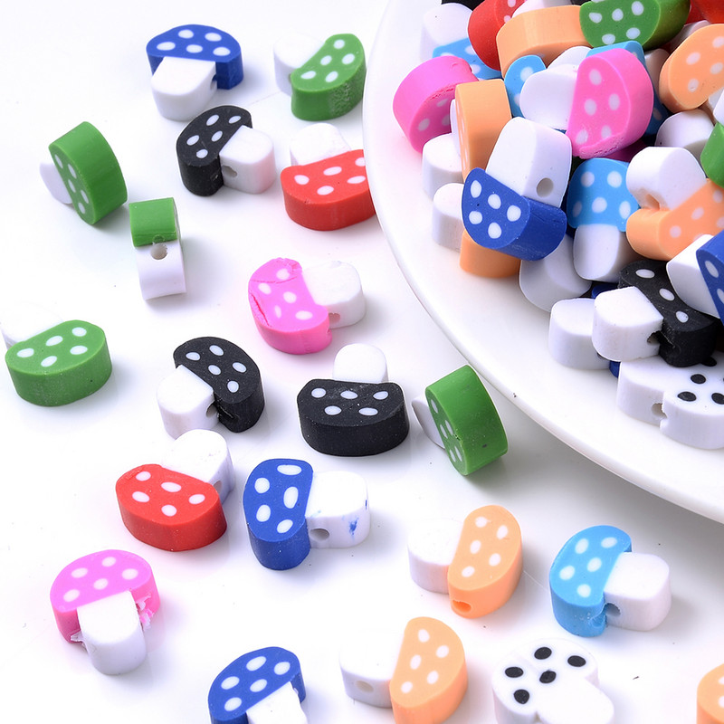 30/50/100 τμχ 10 mm Πολύχρωμες χάντρες από πολυμερή πηλό με μανιτάρια Spacer Loose Bead για κοσμήματα που κατασκευάζουν DIY κολιέ αξεσουάρ βραχιολιών