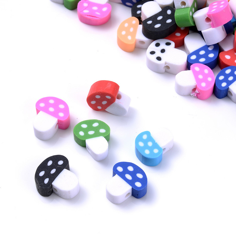 30/50/100 τμχ 10 mm Πολύχρωμες χάντρες από πολυμερή πηλό με μανιτάρια Spacer Loose Bead για κοσμήματα που κατασκευάζουν DIY κολιέ αξεσουάρ βραχιολιών