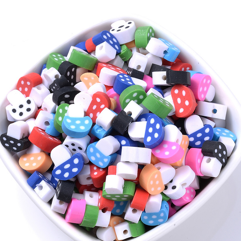 30/50/100 τμχ 10 mm Πολύχρωμες χάντρες από πολυμερή πηλό με μανιτάρια Spacer Loose Bead για κοσμήματα που κατασκευάζουν DIY κολιέ αξεσουάρ βραχιολιών