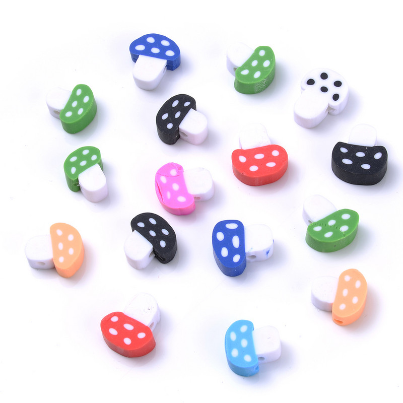 30/50/100 τμχ 10 mm Πολύχρωμες χάντρες από πολυμερή πηλό με μανιτάρια Spacer Loose Bead για κοσμήματα που κατασκευάζουν DIY κολιέ αξεσουάρ βραχιολιών