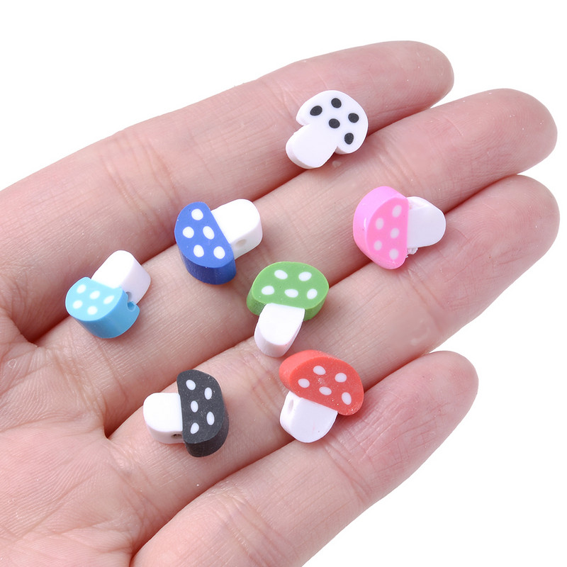 30/50/100 τμχ 10 mm Πολύχρωμες χάντρες από πολυμερή πηλό με μανιτάρια Spacer Loose Bead για κοσμήματα που κατασκευάζουν DIY κολιέ αξεσουάρ βραχιολιών