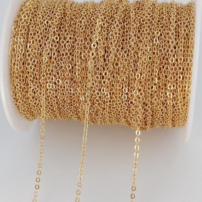 1 metar, 14K pozlaćeni mjedeni tanki lanac za ogrlicu za DIY izradu nakita Ravni O lančići Dodaci Nalazi