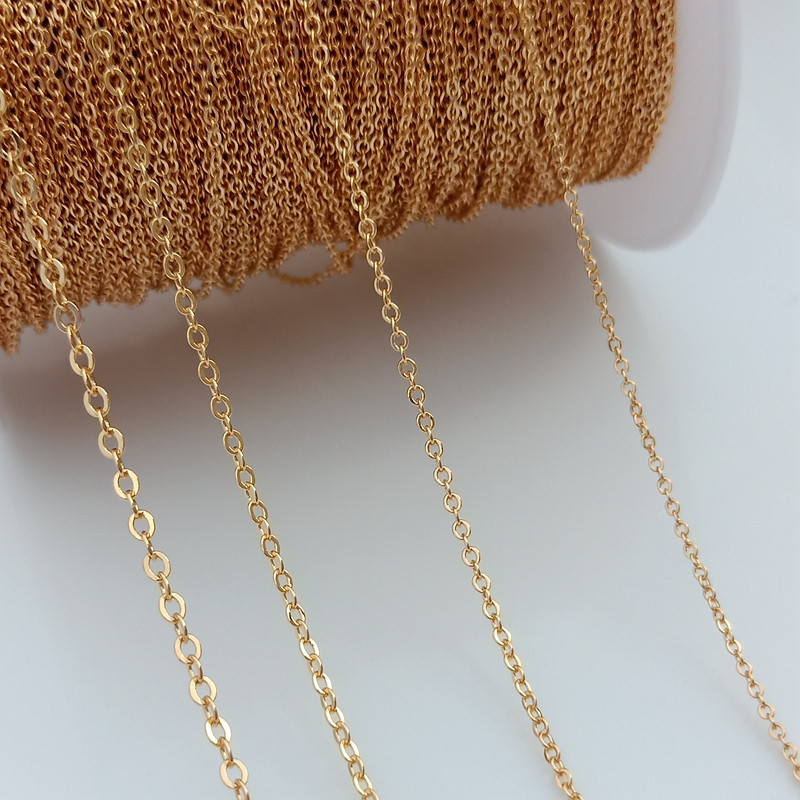 1 metar, 14K pozlaćeni mjedeni tanki lanac za ogrlicu za DIY izradu nakita Ravni O lančići Dodaci Nalazi