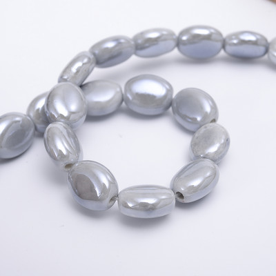 Mărgele ceramice ovale plate de 14 * 12 mm Mărgele libere din porțelan de culoare solidă pentru realizarea de bijuterii, bricolaj, brățări, colier, accesorii, comerț cu ridicata