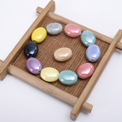 Mărgele ceramice ovale plate de 14 * 12 mm Mărgele libere din porțelan de culoare solidă pentru realizarea de bijuterii, bricolaj, brățări, colier, accesorii, comerț cu ridicata