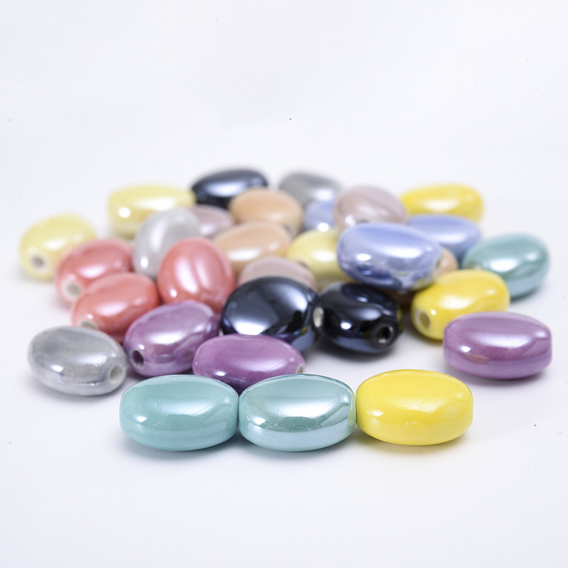 Mărgele ceramice ovale plate de 14 * 12 mm Mărgele libere din porțelan de culoare solidă pentru realizarea de bijuterii, bricolaj, brățări, colier, accesorii, comerț cu ridicata