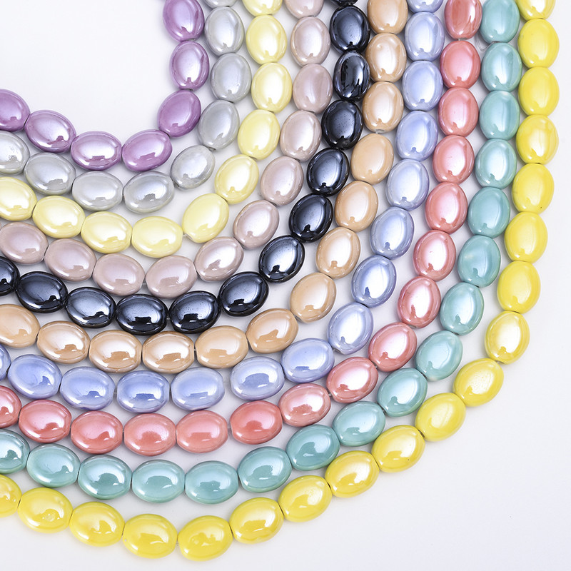 Mărgele ceramice ovale plate de 14 * 12 mm Mărgele libere din porțelan de culoare solidă pentru realizarea de bijuterii, bricolaj, brățări, colier, accesorii, comerț cu ridicata