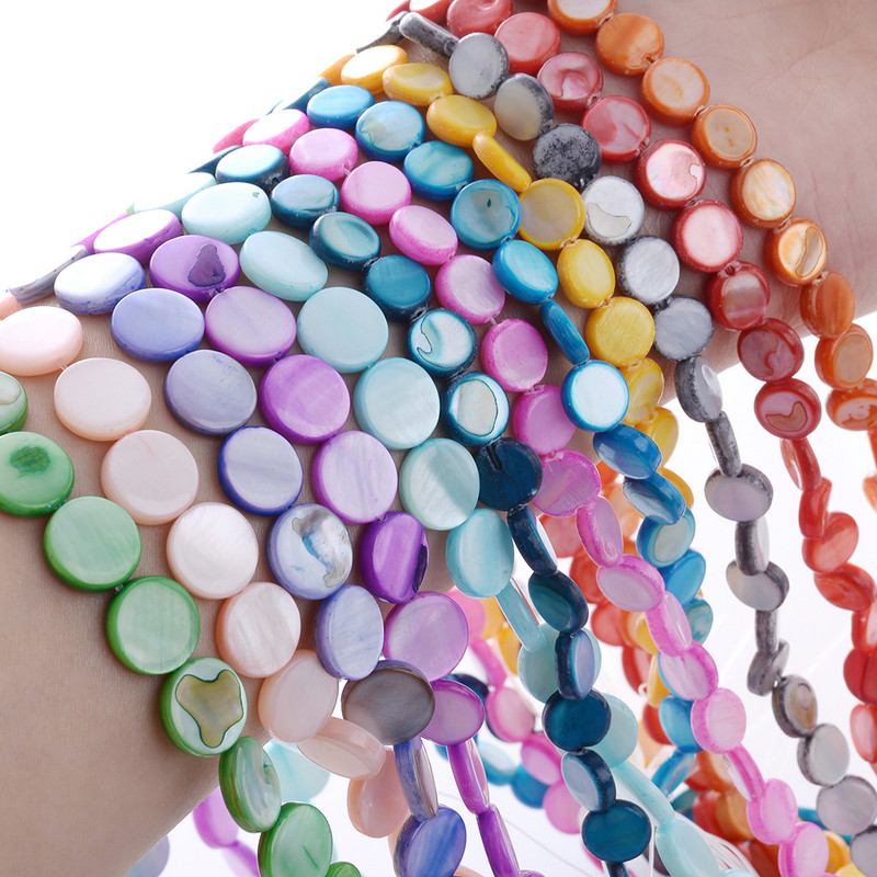 8 φυσικές χάντρες 10 χιλιοστών με κέλυφος διαχωριστής πολύχρωμες επίπεδες στρογγυλές χάντρες για κοσμήματα Κάνοντας ευρήματα Αξεσουάρ κολιέ βραχιόλι DIY