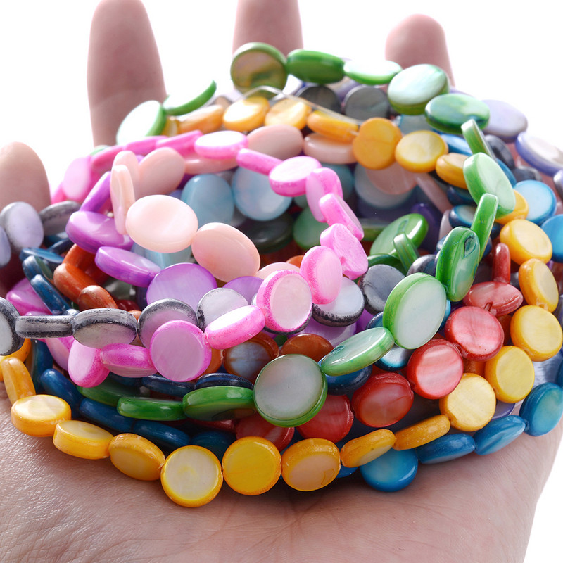 8 φυσικές χάντρες 10 χιλιοστών με κέλυφος διαχωριστής πολύχρωμες επίπεδες στρογγυλές χάντρες για κοσμήματα Κάνοντας ευρήματα Αξεσουάρ κολιέ βραχιόλι DIY