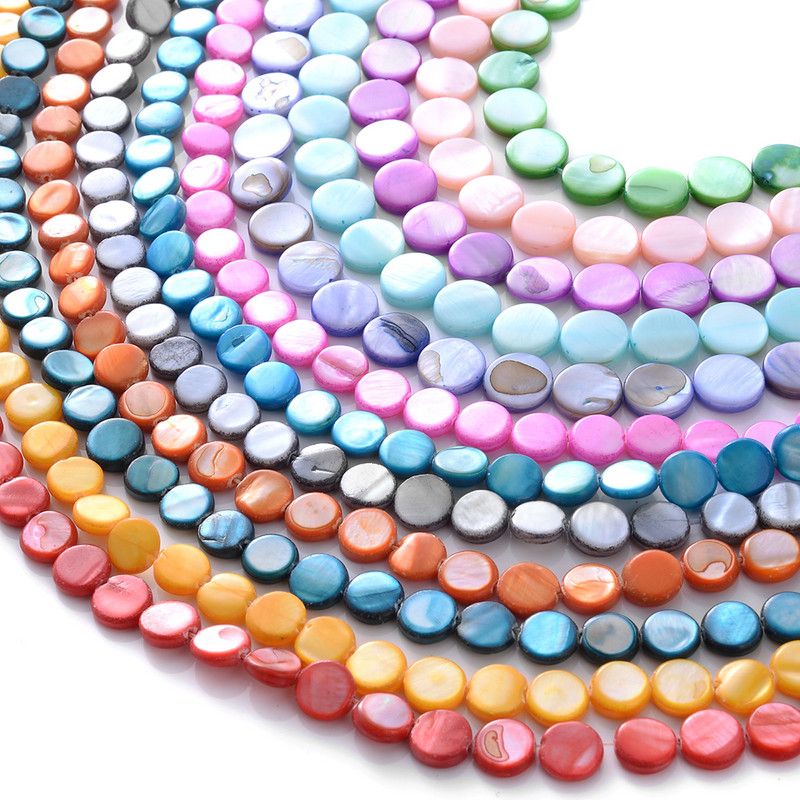 8 φυσικές χάντρες 10 χιλιοστών με κέλυφος διαχωριστής πολύχρωμες επίπεδες στρογγυλές χάντρες για κοσμήματα Κάνοντας ευρήματα Αξεσουάρ κολιέ βραχιόλι DIY