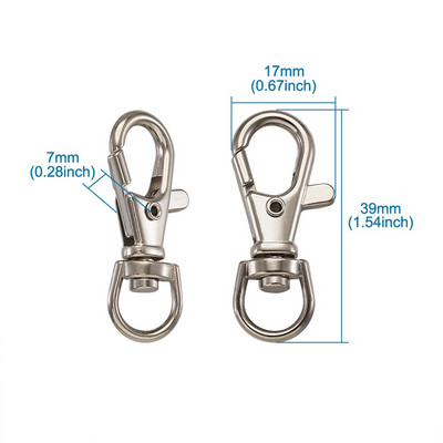 100db Ötvözetből forgó zsinór horog homár karmos kapcsok ékszerkészítési kellékek táska kulcstartó barkács kiegészítők kb 30,5x11x6mm