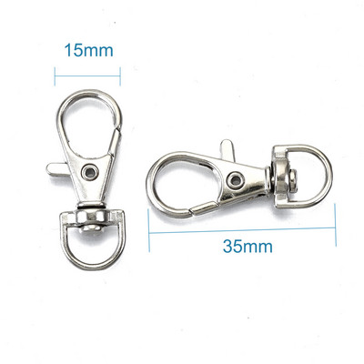 100db Ötvözetből forgó zsinór horog homár karmos kapcsok ékszerkészítési kellékek táska kulcstartó barkács kiegészítők kb 30,5x11x6mm