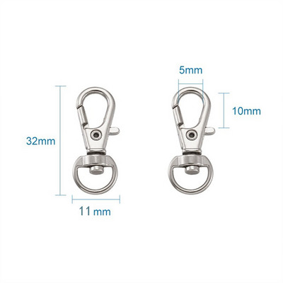 100db Ötvözetből forgó zsinór horog homár karmos kapcsok ékszerkészítési kellékek táska kulcstartó barkács kiegészítők kb 30,5x11x6mm