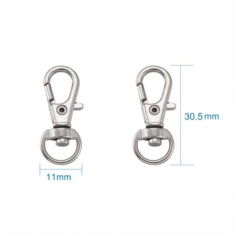 100db Ötvözetből forgó zsinór horog homár karmos kapcsok ékszerkészítési kellékek táska kulcstartó barkács kiegészítők kb 30,5x11x6mm