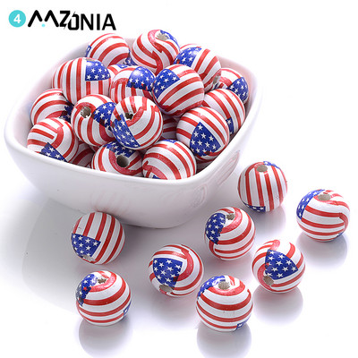 10/20/50 kom 16 mm Američka zastava Prirodne drvene perle Okrugle diy uzorke Razmakne perle za izradu nakita Ručno rađeni zanatski dodaci