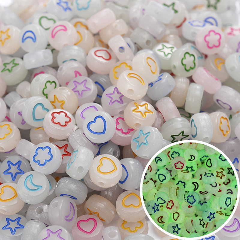 50 komada Svjetleći Smajli Akrilne perle Ravna Zvjezdana Mjesečeva Sjajna Digitalna Razmakna Perla Za Izradu Nakita Narukvica Ogrlica