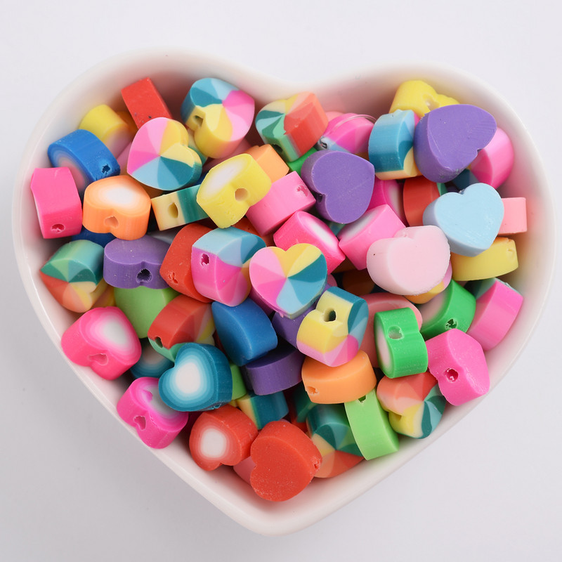 30/50/100 kom 10 mm mješovite glinene perle duginih boja ravna okrugla srca labave razmaknice perle za izradu nakita DIY pribor za narukvice