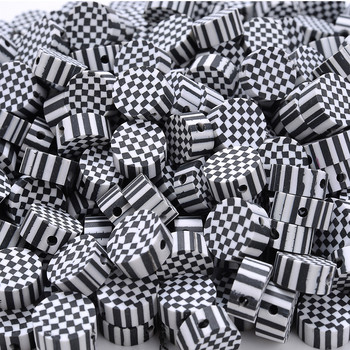 30 τμχ 10 χιλιοστά Μαύρες λευκές χάντρες πλέγματος Χάντρες από πολυμερή πηλό Χειροποίητες χάντρες διαχωρισμού για κοσμήματα Αξεσουάρ κολιέ βραχιολιών DIY