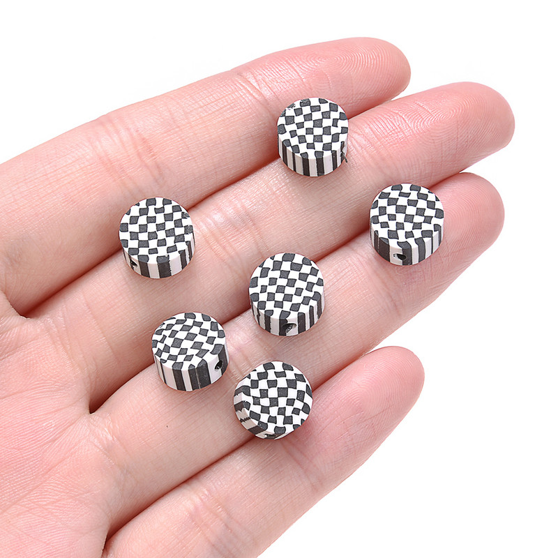 30 komada 10 mm crno-bijele rešetkaste perle perle od polimerske gline ručno izrađene razmaknice perle za izradu nakita DIY narukvica ogrlica dodaci