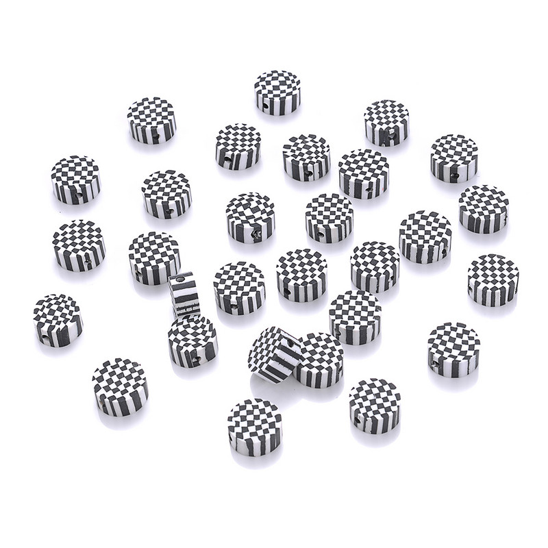 30 komada 10 mm crno-bijele rešetkaste perle perle od polimerske gline ručno izrađene razmaknice perle za izradu nakita DIY narukvica ogrlica dodaci