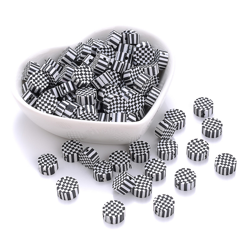 30 komada 10 mm crno-bijele rešetkaste perle perle od polimerske gline ručno izrađene razmaknice perle za izradu nakita DIY narukvica ogrlica dodaci