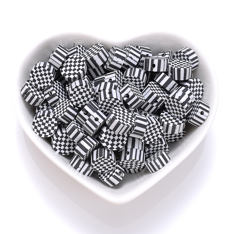 30 komada 10 mm crno-bijele rešetkaste perle perle od polimerske gline ručno izrađene razmaknice perle za izradu nakita DIY narukvica ogrlica dodaci