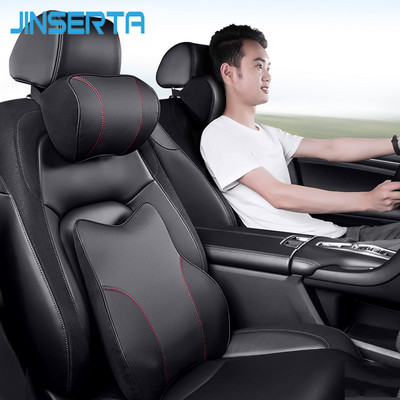 JINSERTA PU odinė automobilio kaklo pagalvė, automatinė sėdynės nugarėlė, galvos atrama juosmens atrama kelioninės pagalvės galvos atrama universaliam automobilio priedui